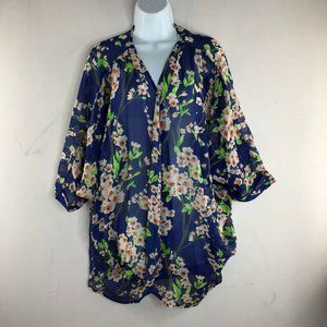 Olrain Womens Cardigan Top Blue Floral Size Medium